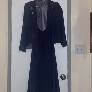 Navy blue beaded maxi dress with matching shawl